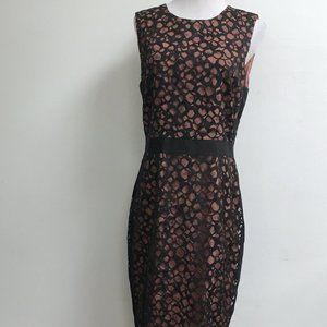 Vera Wang Collection pink black lace sheath dress